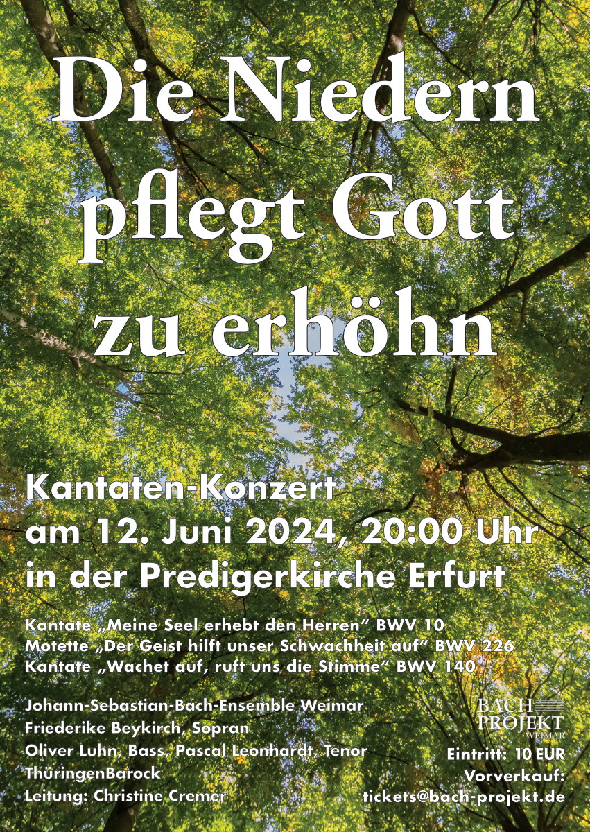 Plakat zum Konzert des Johann-Sebastian-Bach-Ensembles Weimar am 12.06.2024 in der Predigerkirche Erfurt.